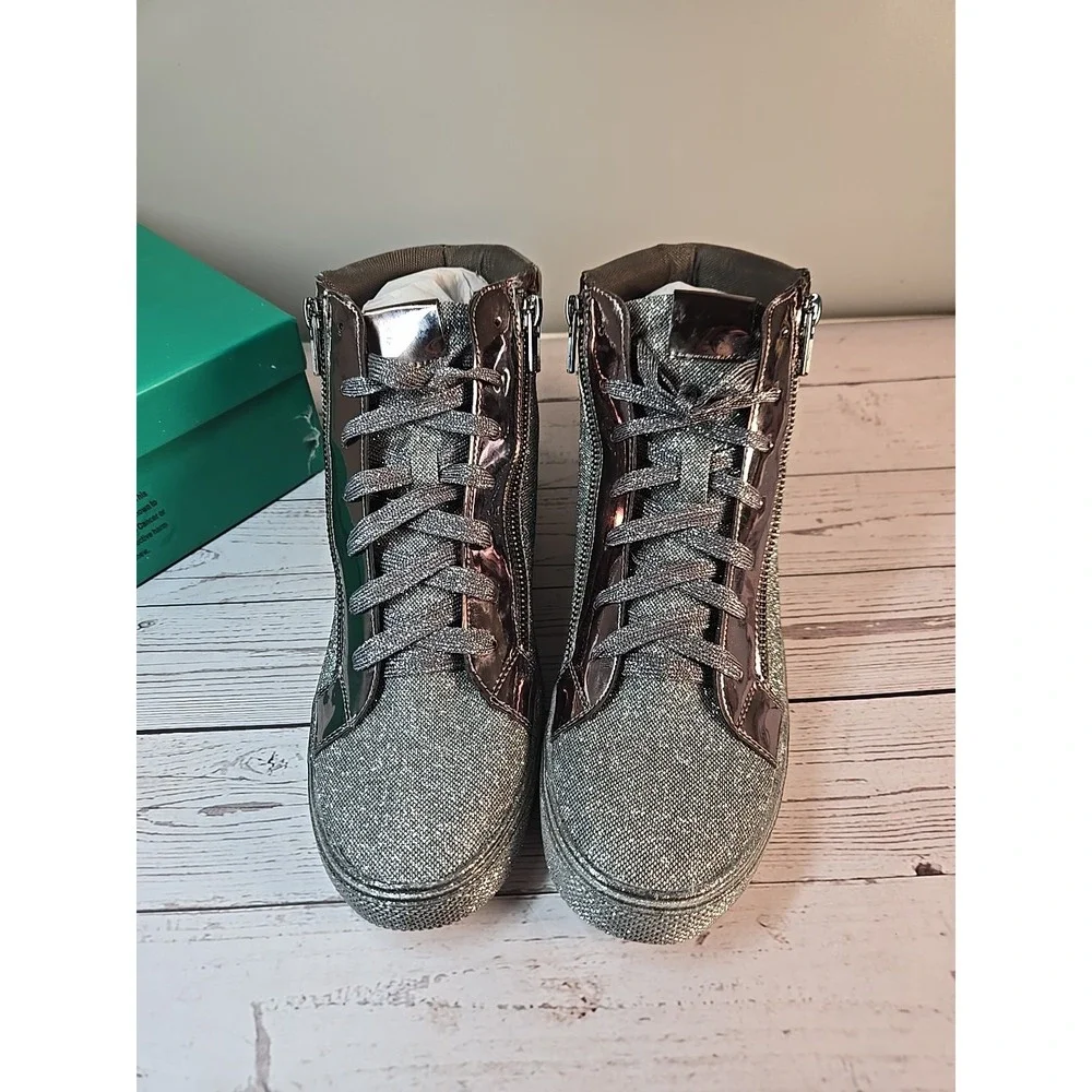 Lauren Lorraine Skippy Sz 10 Pewter High Top Sneaker Bling‎ Sparkle Fabulous